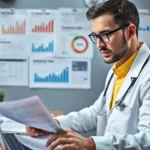 Doctor reviewing reports at computer workstation