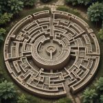 Aerial view of a large, complex stone maze