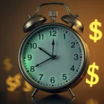 Clock with dollar symbols representing time money concept.
