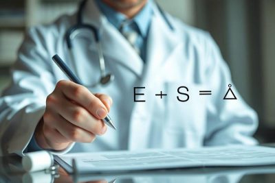 Doctor writing medical billing strategy formula.