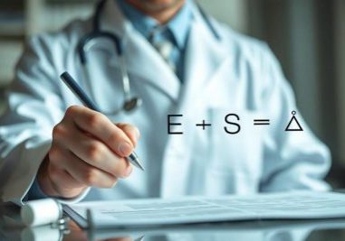 Doctor writing medical billing strategy formula.