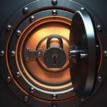 Open secure vault door glowing with warm light