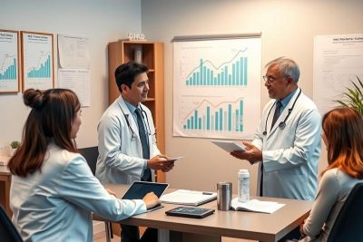 Doctors discussing reports to unlock revenue potential in ENT practice